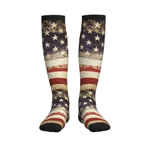 Tie Dye Compression Socks Knee High Support Socks For Women Men Running Athletic Hiking - color: American Flag
