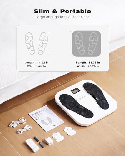KINGJOY Foot Massager for Neuropathy, Rechargeable EMS TENS Foot Stimulator with 10 Modes 20 Intensities for Circulation Plantar Fasciitis & Swelling Pain Relief, Gifts for Women Men-White
