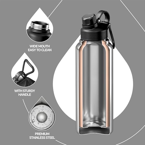 Ideus 40oz Stainless Steel Insulated Water Bottle with 2 Lids, Black - color: Black, size: 40 Ounces