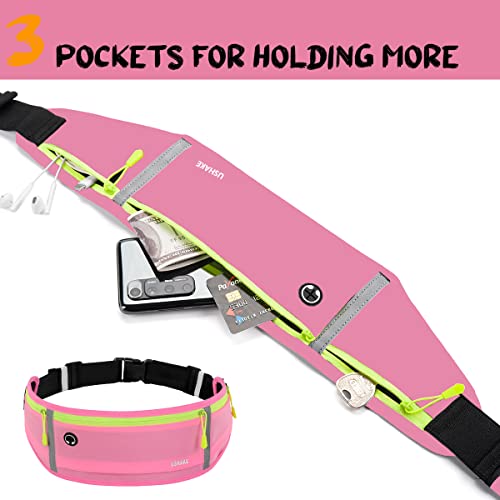 USHAKE Slim Running Belt, Bounce Free Fanny Pack Phone Holder - color: Pink