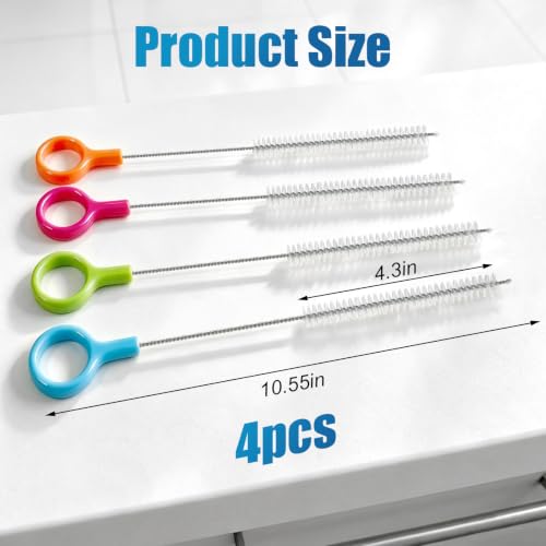 AONEZ 4 Pcs Straw Cleaner Brush Set with Color Hanging Loop