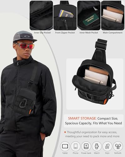 Peicees Crossbody Bag for Men Mini Sling Bag Anti Theft Purse, Dark Grey - color: Dark Grey