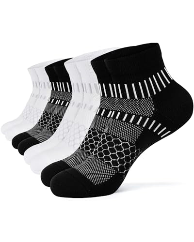 IRAMY Ankle Compression Socks for Women Men Cushioned Athletic Running Socks Plantar Fasciitis Relief 2/3/4/5/6 Pairs - color: Black+white(4 Pairs), size: Small