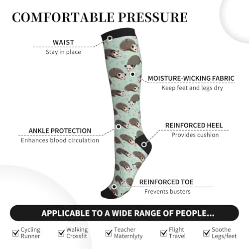 Compression Socks Women Knee High Support Circulation Stockings for Running Cycling Flying - color: Opossum