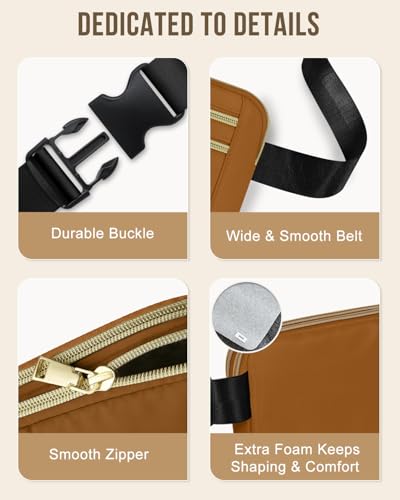 Capolo Fanny Packs for Women 4 Zip Pocket Crossbody Belt Bag Waist Bags - color: Brown, size: Large