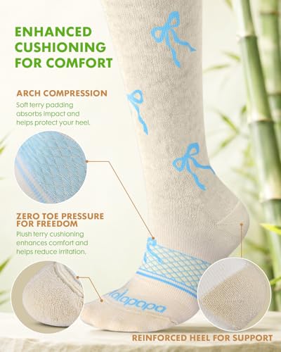 Bamboo Viscose Compression Socks for Women - color: Pastel Bow Stars, size: Large-X-Large
