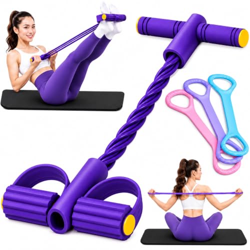 Upgraded 6-Tube Foot Pedal Resistance Band with Handle & 3-Pack Figure 8 Exercise Bands, Multifunction Tummy Trimmer Sit Up Pull Rope for Women Men Home Gym Full Body Working Out Set