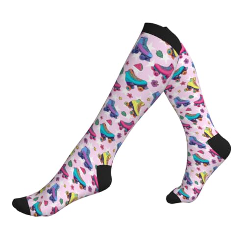 Tie Dye Compression Socks Knee High Support Socks For Women Men Running Athletic Hiking - color: Roller Skates
