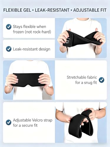 Cooling Gel Eye Mask for Puffy Eyes, Migraine & Headache Relief, Full Eye-Area Cold Compress for Eyes & Temples, FSA Eligible HSA Reusable Eye Ice Pack for Swelling & Post-Surgery Recovery - color: Black