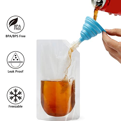 Liquor Flask Concealable And Reusable Cruise Sneak Drink Pouches Travel Drinking Alcohol Plastic Flasks bags with Funnel (16OZ-6PCS) - size: 16OZ-6PCS