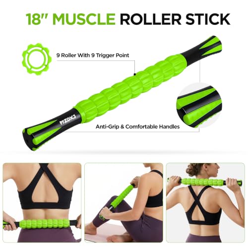 Muscle Roller & Massage Roller Stick for Athletes - Lymphatic Drainage Support, Relieves Muscle Soreness, Cramping & Tightness - Targets Legs, Arms, Back & Calves （Green） - color: Green Wheel