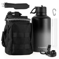 KXIAOCHEN Insulated Water Bottle with Strap, 48-Hour Cold, 2 Lids - color: Black Gray-B, size: 64 Ounces