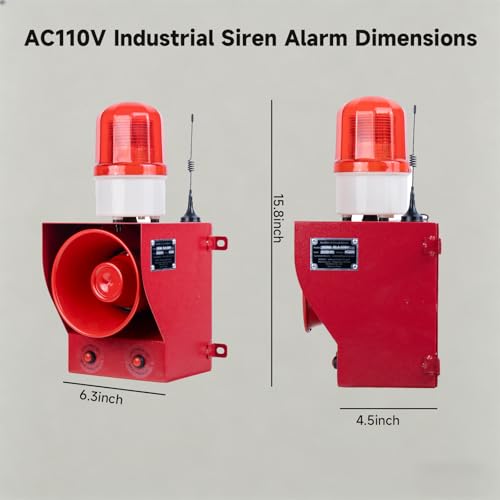 0.31mile Wireless Remote Control Siren Adjustable Volume Tone Waterproof 130dB Horn Security Alarm Systerm with LED Strobe Light AC110-120V