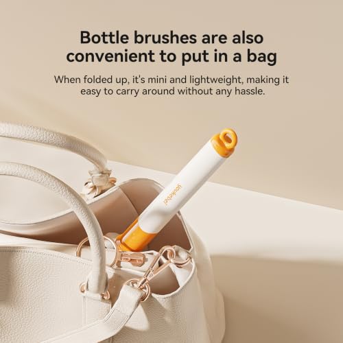5-in-1 Bottle Cleaning Brush Set - Silicone Baby Bottle Brush Cleaner Kit with Nipple Brush, Detail Brush & Straw Brush, Portable Long Handle Bottles Scrubber Cleaning Tool （Orange）
