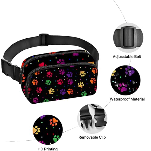 Paw Print Fanny Pack Women Fashion Belt Bag Waterproof Adjustable Strap Waist Pouch Casual Workout Travel Cycling Running - color: Clear