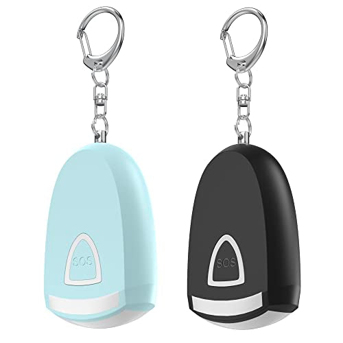 Rechargeable Personal Alarm for Women - Safety Keychain 2 Pack, 130 dB Siren and Strobe Light, for Students, Joggers, Night Workers, Elders, Kids, Women, 4 Pop Color (Aqua&Black)
