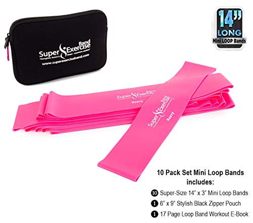 Mini Loop Bands 14x3 in, Latex Free, 3/5/10 Pack Sets - color: o. Fuchsia Pink HEAVY Loop Band 10 Pack