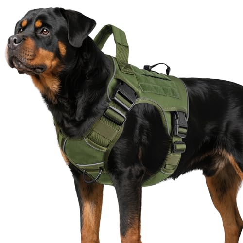 WINGOIN Green Tactical Dog Harness for Large Dogs,No Pull Dog Harness - color: Green, size: X-Large: 70-120 lbs (Chest:29-39",Neck:21-26")