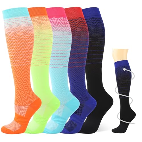 5 Pcs Women Compression Socks 15-20mmHg Knee High Socks - size: Small-Medium