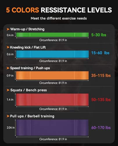 SUNPOW Pull Up Assistance Bands Set of 5 Resistance Heavy Duty Workout Exercise Stretch Fitness Bands Assist Set for Body, Instruction Guide and Carry Bag Included - color: Multicolor（5-145lbs）