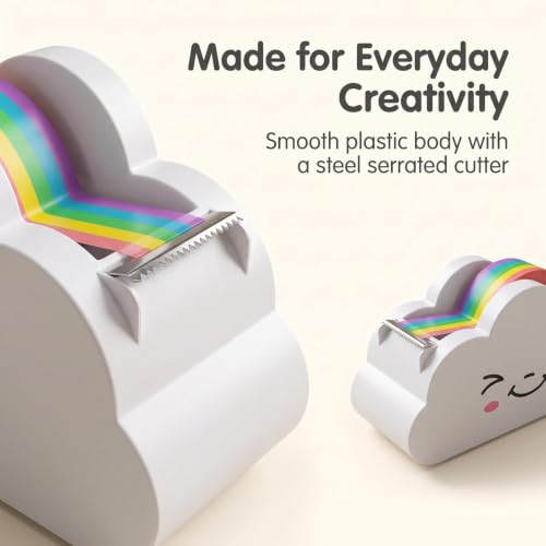 White Tape Desk Dispenser Cute Tape Dispenser Cloud Tape Cutter with Rainbow Novelty Tape Dispenser Holder for Home School Office Stationary Packaging Wrapping Craft Supplies Tape Dispensers