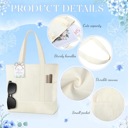 Shinylin Mini Canvas Tote Bags with 2 Pockets - color: Pure Beige