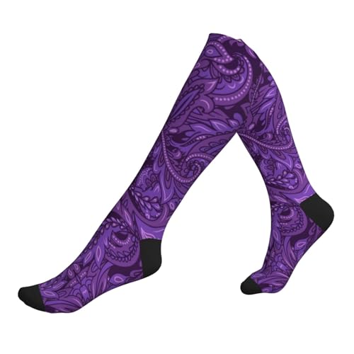 Compression Socks Women And Men For Nurses Travel Pregnancy Recovery Running Athletic - color: Purple Paisley Bandanna