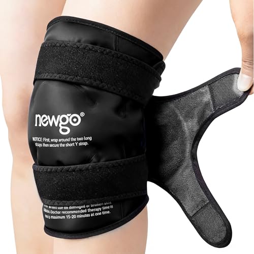 NEWGO Knee Ice Pack Wrap, 360° Full Wrap Cold Compression Sleeve, Black - color: Regular Black 1-pack