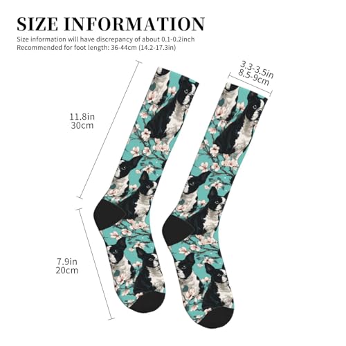 Cute Compression Socks Knee High Support Stockings Women Men - color: Boston Terrier Dog Flowers