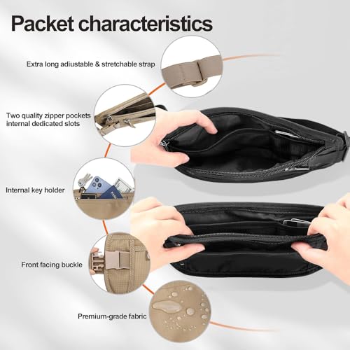 2 Piece RFID Blocking Money Belt for Men and Women, Khaki, 2 Pieces - color: Brown-2