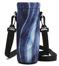 RICHEN Neoprene Water Bottle Carrier Bag with Adjustable Shoulder Strap,Insulated Water Bottle Cover for Stainless Steel/Glass/Plastic Bottles - color: Blue Marble, size: 500ml