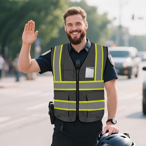 Safety Vest for Men 5 Pockets Mesh High Visibilitv Vest, Grey XL - color: Grey, size: X-Large