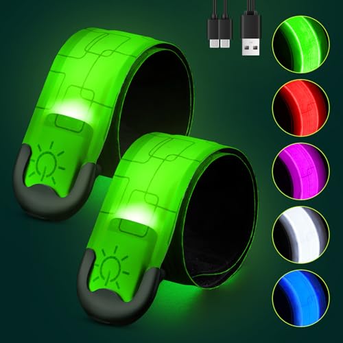 Fitense Rechargeable LED Armband 2-Pack, High Visibility Running Gear for Night Safety, 5 Colors & 3 Modes Light Up Wristbands for Night Walking, Cycling, Running Gift for Women Men Kids，White - style: Classic