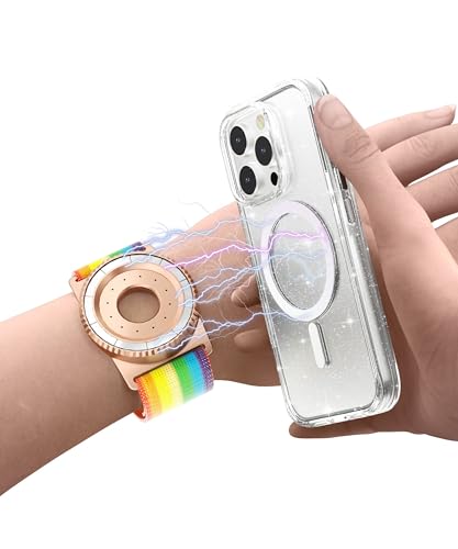 BAISRKE Magnetic Running Armband for MagSafe Case - 360° Rotatable Phone Grip with Adjustable Scent Compartment & Detachable Lanyard Compatible iPhone/Android (Rainbow & Rose-Gold) - color: Rainbow&RoseGold, size: XL (fits Wrist/Armband up to 15")