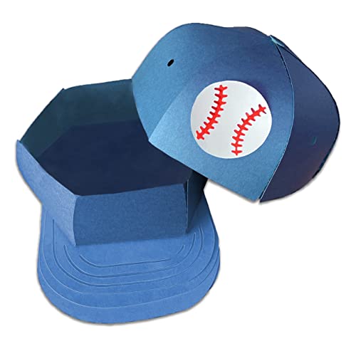 Baseball Cap Gift Box Cardstock Pieces (2 Sets) - Blue Baseball Hat Treat Box Pieces, DIY Craft Kit Gift Idea, 6”x7.5”x4”, Assembly Required