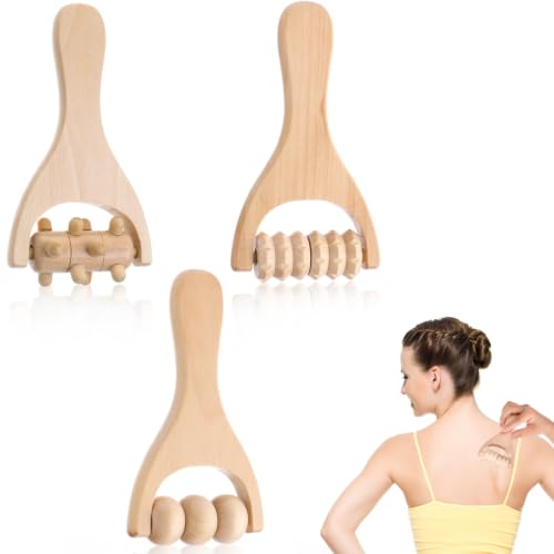 Abeillo 3Pcs Wooden Hand Massage Roller, Muscle Roller Stick