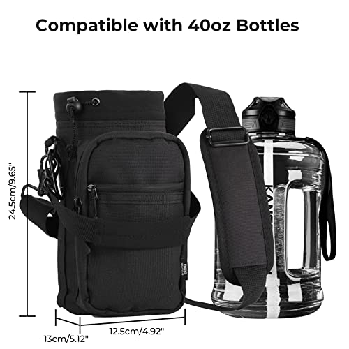 Nuovoware Water Bottle Carrier, 40oz Bottle Carrier Sports Insulated Water Bottle Holder with Adjustable Shoulder Strap, 2 Pockets Flask Sling Bag Drawstring Pouch for Climbing Hiking Walking