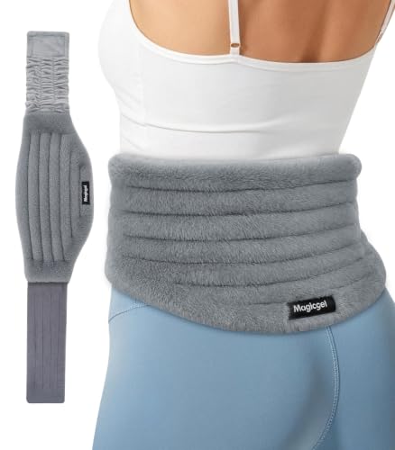 Magic Gel Microwave Heating Pad for Back Pain Relief, Clay Moist Heat Wrap with Adjustable Strap, Reusable Hot Therapy Pack for Lower Back, Period Cramps, Neck, Shoulder & Muscle Tension, Gray