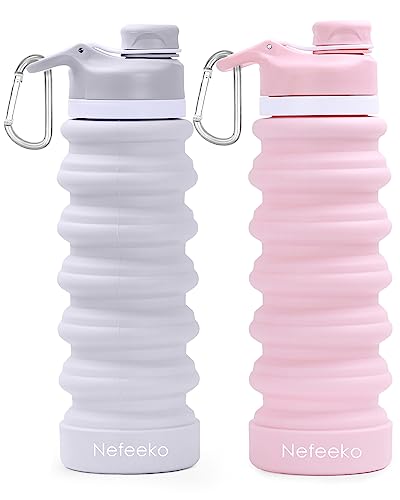 Nefeeko Collapsible Water Bottle, 26oz Silicone Foldable Water Bottles - color: O