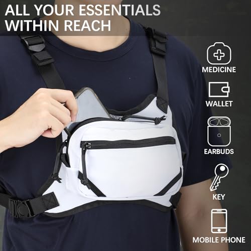 MGFLASHFORCE Chest Bag for Men and Women Chest Rig Pack Front EDC Pouch - color: White