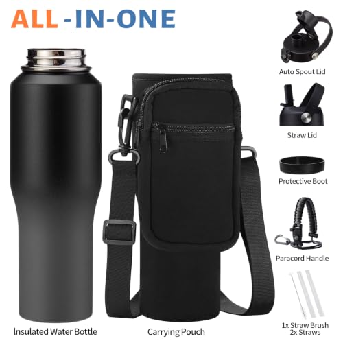32oz Insulated Water Bottle with Carrier Bag, Fit Car Cup Holder Travel Mug - color: Shadow, size: 32 Ounces