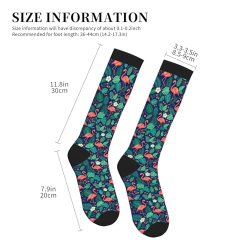 Patterned Knee High Socks for Women Men Athletic Running Travel Work - color: Summer Pink Flamingo Tropical