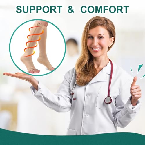 CTHH Zipper Compression Socks for Women and Men Toeless Knee High Stocking - color: Nude, size: Small-Medium