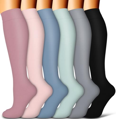 COOLOVER Copper Compression Socks for Women and Men(6 Pairs)-Best Support for Running, Athletic, Travel - color: 05 Red/Pink/Blue/Green/Gray/Black, size: Small-Medium