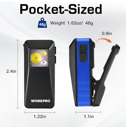 WORKPRO Rechargeable 500 Lumens EDC Flashlight Clip-on Light with 8 Modes - color: Blue