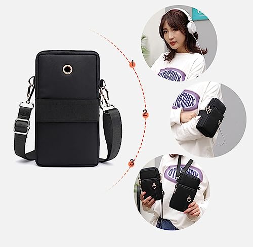 Women Small Crossbody Bag Cell Phone Purse Shoulder Pouch Armband Wallet Case Handbag for iPhone Samsung Google Pixel - color: Black