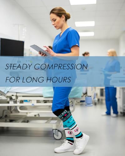 6 Pairs Compression Socks for Women & Men 15-20mmHg Knee High Socks - color: 06 - Black Nurse, size: Large-X-Large