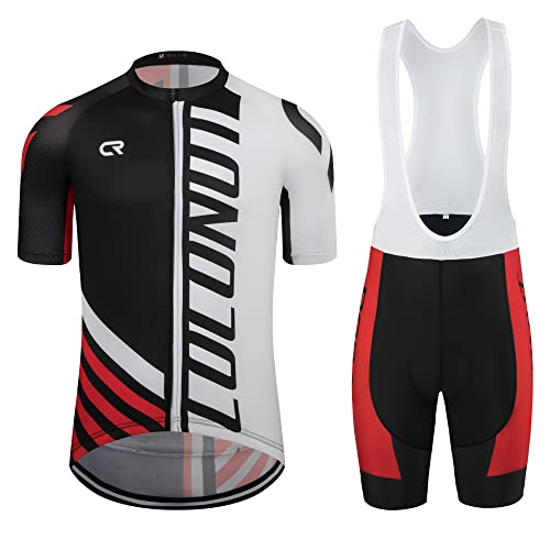 Coconut Ropamo CR Men's Cycling Jersey Set Road Bike Jersey Zipper Pocket Bib Shorts with 4D Padded Cycling Clothing Set - color: Red/Black, size: Medium