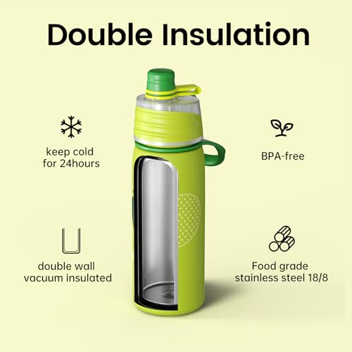 Tennis Water Bottle - 20oz Insulated Misting Water Bottles Stainless Steel 3D Textured - Tennis Accessories Gift for Kids - color: Tennis