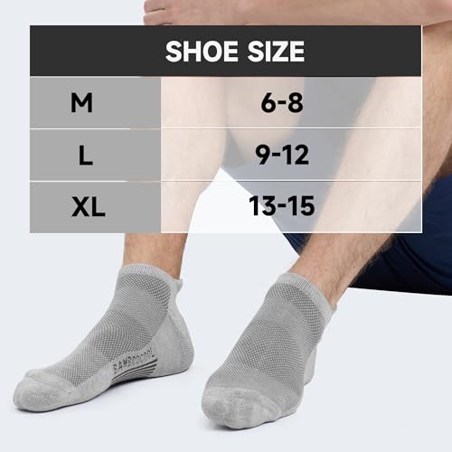 BAMBOO COOL Mens Athletic Ankle Socks Moisture Wicking Cushioned 8 Pack - color: 8 Pairs Grey, size: Medium